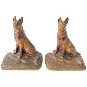 ‼️SOLD‼️ Vintage Decorative Brass Colored Cast Iron Dog Book Ends